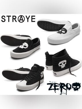 Straye ZERO Skate Ventura Black Skull Slip-On Shoes Men’s Size 10